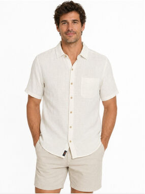 Faherty 100% Linen Short Sleeve Button Front Shirt Cream White XL